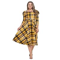 Women's Summer 3/4 Long Sleeve Midi Cocktail Dress Side Pocket and Tie Waist