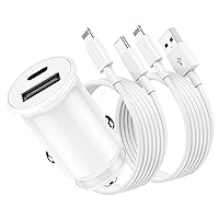 iPhone Fast Car Charger [Apple MFi Certified] Apple Car Charger USB C Power Fast Charging Adapter for iPhone 14 Pro Plus/13/12/11/iPad/Pro, 45W Dual-Port Car Charger with 2-Pack 6ft Lightning Cable