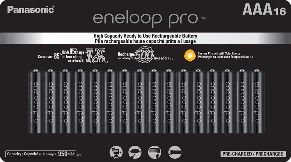 Panasonic BK-4HCCA16FA eneloop pro AAA High Capacity Ni-MH Pre-Charged Rechargeable Batteries, 16-Battery Pack