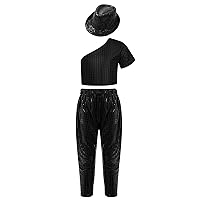 ACSUSS Kids Boys Girls Dance Disco Costume Crop Top Short Sleeve Flared Pants Children's Day Halloween Party Outfits Sets