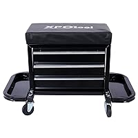 3-Drawer Chest Rolling Mechanic Seat with Tool Trays 350lbs Max Weight Capacity Garage Glider Rolling Tool Chest Seat Black One Size
