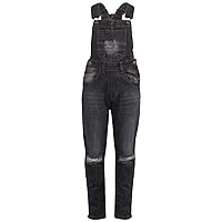 Kids Girls Denim Dungaree Knee Ripped Black Jeans Overall Fashion Jumpsuits 5-13