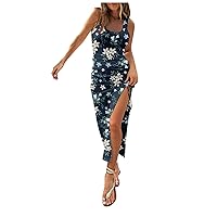 Bodycon Dresses for Women Elegant Floral Summer Plus Size Slit Dress Casual Maxi Dress Sexy Off Shoulder Tank Dress