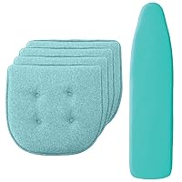 Gorilla Grip Tufted Memory Foam Chair Pads Set of 4 and Silicone Ironing Board Cover, Tufted Cushion Size 16x17, Washable, Ironing Board Cover Size 15x54 Elastic Edge, Both in Turquoise, 2 Item Bundle