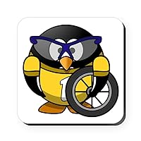 Square Coaster (Set of 4) Little Round Penguin - Cyclist in Yellow Jersey