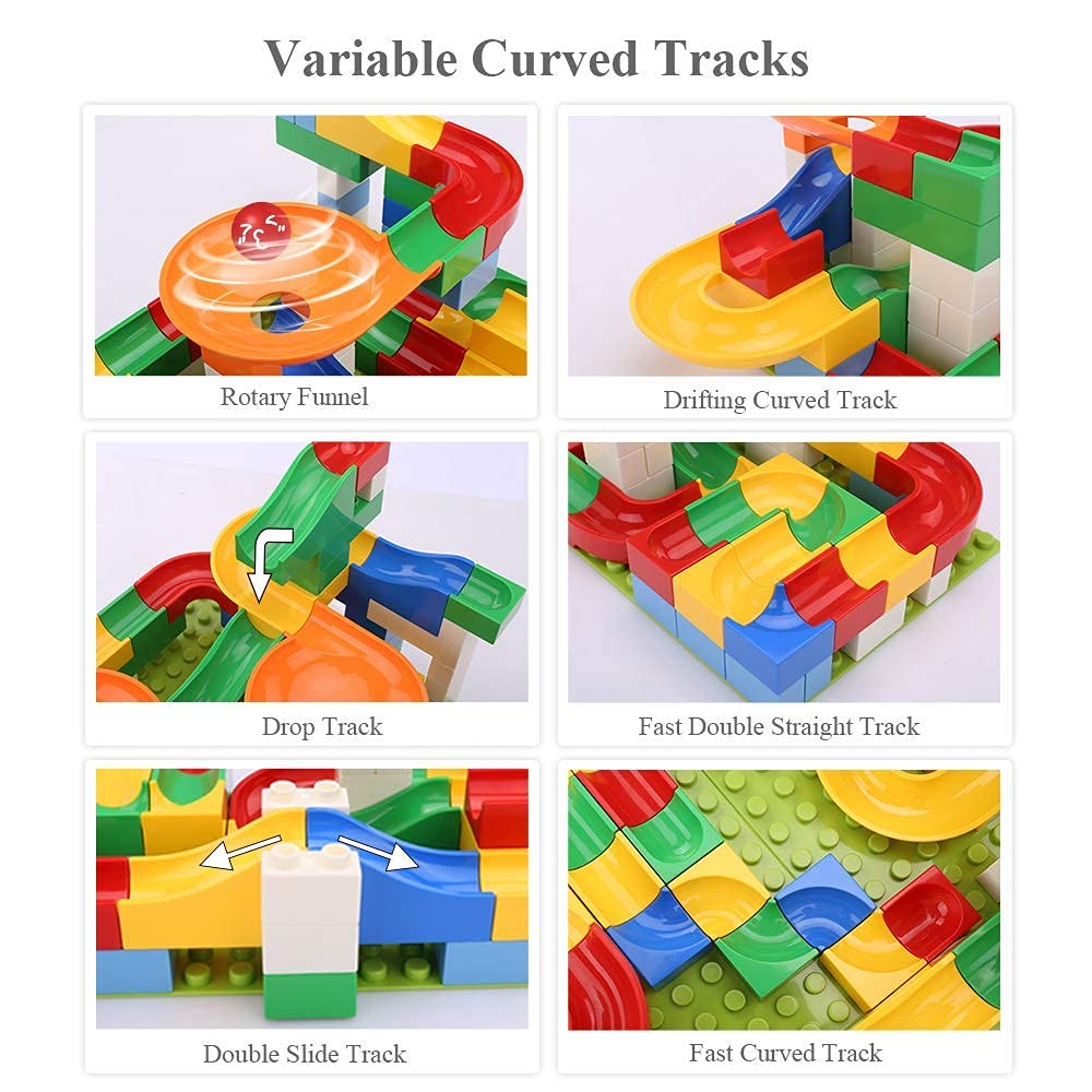 TEMI 248 Pieces Marble Run Deluxe Building Block Set for Kids, with 8 Marbles Balls, Race Track Models for 3+ Year Old Toddler Boys & Girls,Roller Coaster Construction Toys Birthday