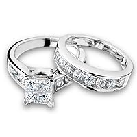 Princess Cut Diamond Engagement Ring and Wedding Band Set 1.00 Carat (ctw) in 10K White Gold (i2/i3, i/j) (7)