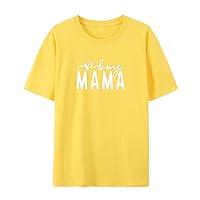 Mama Shirts for Women Boy Mom Mama Letter Print T Shirts Mother's Day Tops