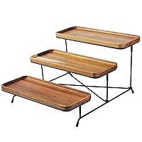3 Tiered Tray Stand - Three Tiered Serving Stand with Acacia Wood Serving Trays & Platters for Cupcake Stand, Dessert, Food, Party, 14 Inch