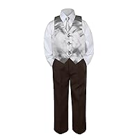Leadertux 4pc Formal Baby Toddler Boy Silver Vest Necktie Brown Pants Outfit S-7 (XL:(18-24 Months))