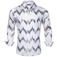 Social Shirts for Men Shine Solid Striped Long Sleeve Slim Fit Male Blouses Casual Tops Turn Down Collar