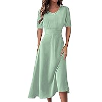 Dresses for Women 2024 Fashion Solid Color Dresses V-Neck Waist Long Swing Dress Summer Dresses for Women 2024 S-2XL