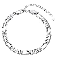 FindChic 925 Sterling Silver Figaro/Cuban Link Italian Chain Bracelets for Women Men 3MM/5MM Width 6.3'' to 8.3'' Length Adjustable, with Gift Box