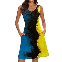 Womens Dresses 2024 for Church, Womens with Pockets Summer Casual Tank Dress Sleeveless Midi Beach Dress Flora