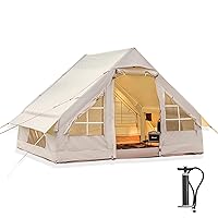 Inflatable Camping Tent with Pump, Glamping Tents, Easy Setup 4 Season Waterproof Windproof Outdoor Blow Up Tent, Luxury Cabin Tent with Mesh Windows & Doors