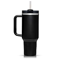 Quencher H2.0 Insulated 40oz Tumbler with Handle and Straw Lid: Cupholder-Friendly Stainless Steel Vacuum for Tea, Coffee, Iced, and Cold Beverages (Black)