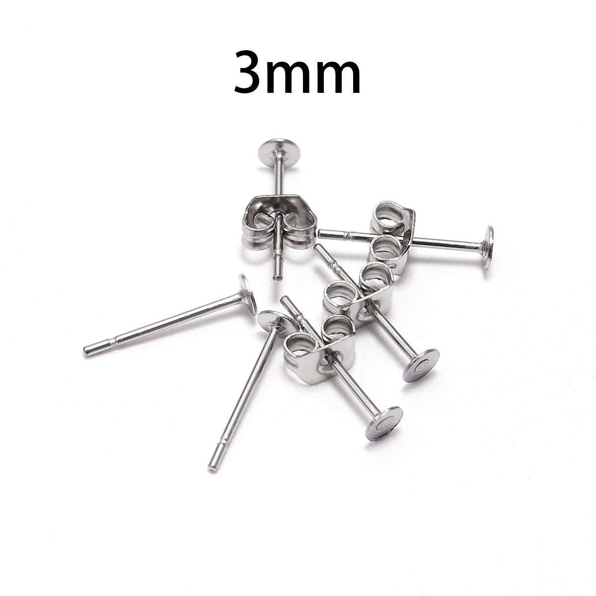 100pcs/lot Stainless Steel Blank Post Earring Studs Base Pins with Stainless Steel Butterfly Earring Backs Earrings Accessories for DIY Jewelry Making (Stainless Steel-100pcs, 3mm)