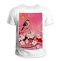 Floral Magpie Plum Unisex T-Shirt Fashion Round Neck Casual Sports Top