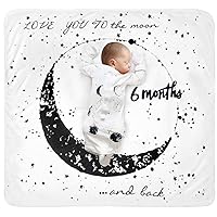 Baby Monthly Milestone Blanket Moon - Neutral Personalized Month Blanket for Boy Girl Newborn Soft Plush Fleece Photography Background Bonus Felt Milestone Number Set Large
