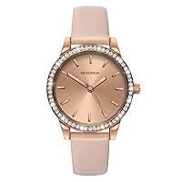 Sekonda Hailey Womens 32mm Analogue 3 Hand Quartz Watch with Rose Gold Alloy Stone Set Case Mineral Glass Buckle and Pin and PU Strap