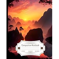 Composition Notebook College Ruled: Ninh Binh Landscape Vietnam - Tam Coc and Bich Dong, Symmetrical Karst Topography, Volumetric Lighting, Stunning ... Sunset Scene, Size 8.5x11 Inch, 120 Pages