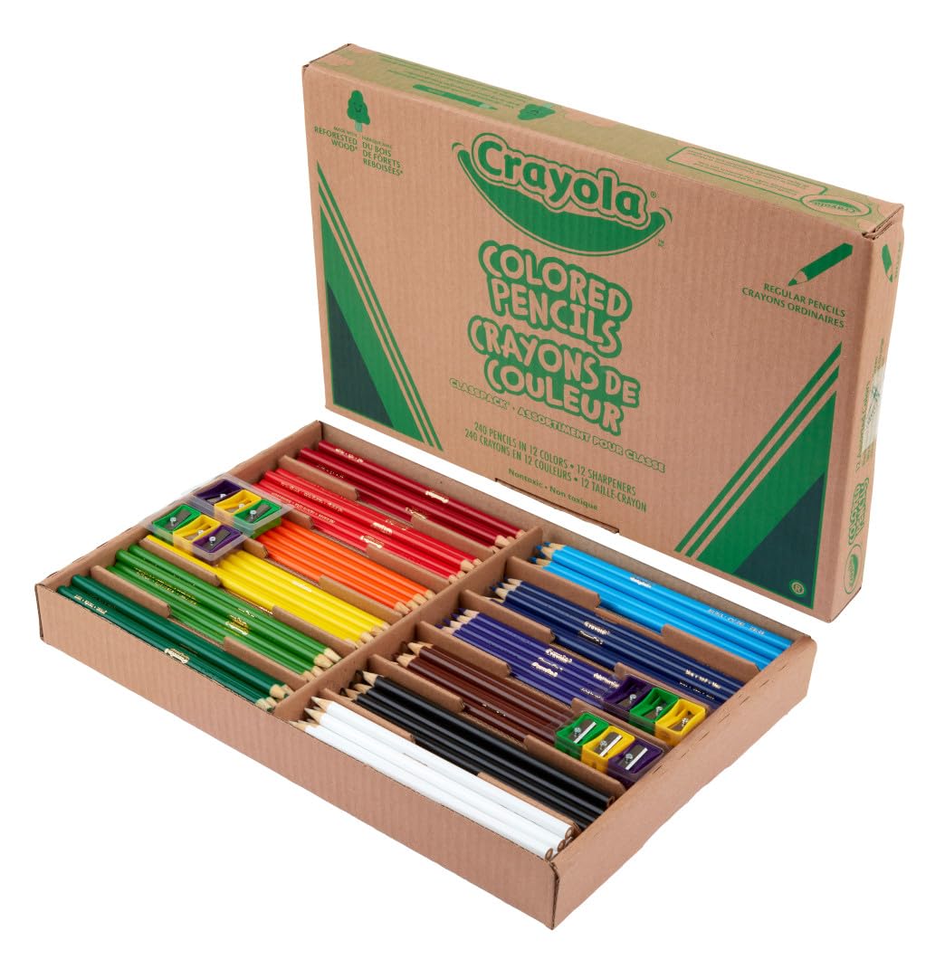 Crayola Colored Pencils Classpack (240 Ct), Bulk Classroom Supplies, Colored Pencils for School, 12 Assorted Colors, Nontoxic