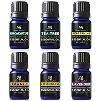 Radha Beauty Aromatherapy Top 6 Essential Oils - 100% Natural Basic Gift Set for Aromatherapy, Diffusers, Massage, Candle Making, Soap, DIY Skin and Hair Care