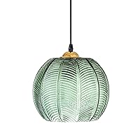 Spherical Pendant Light w/ Leaf Vein Green Glass Lampshade Industrial Vintage E26 Gold Finish Globe Ceiling Hanging Lamp Farmhouse Dining Room Lighting Fixture (5.9