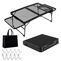 UPF Camping Table, Mesh with Side Table, Outdoor Table, Lightweight, Folding Table, Compact, Low Table, Foldable, Mini Table, Heat Resistant, Bonfire Table, BBQ, Mountain Climbing, Barbecue Table,