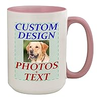 Custom Printed 15oz Ceramic Colored Inside and Handle Coffee Mug Cup CP06, Pink