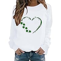 Funny Shirts for Women St. Patrick's Day Clover Graphic Green Shirts Casual Long Sleeve Crew Neck Holiday Blouse Tops