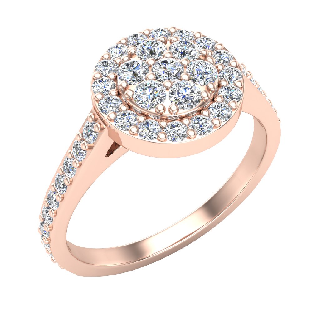 Glitz Design Dainty Flower Cluster Diamond Halo Engagement Ring 0.80 ctw 14K Gold