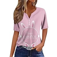 Plus Size Tops for Women,Short Sleeve Shirts for Women Loose V Neck Button Boho Tops for Women Going Out Tops for Women