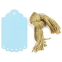Allydrew 50 Gift Tags/Kraft Hang Tags with Free Cut Strings for Gifts, Crafts & Price Tags, Large Scalloped Edge (Blue)
