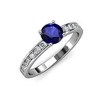 Blue Sapphire & Natural Diamond (SI2-I1, G-H) Engagement Ring 1.67 ctw 14K White Gold
