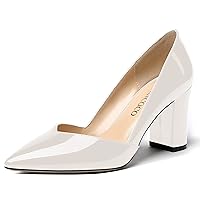 MODENCOCO Women's Pointed Toe Slip On Patent Cut Out Block High Heel Pumps Shoes 3.5 Inch