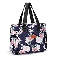 Large Peony Women's Lunch Bag, Insulated Aluminum Lunch Box with Side Pockets, Adjustable Carrying Options, Reusable and Easy to Clean