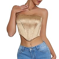 Women's Sexy Satin Corset Fashion Glossy Fishbone Wrap Bustiers Ladies Daily Going Out Party Strapless Camisole Crop Top