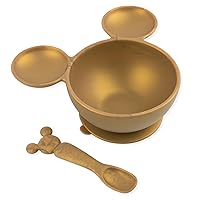 Bumkins Disney Baby Bowl, Silicone Feeding Set with Suction for Baby and Toddler, Includes Spoon and Lid, First Feeding Set, Essentials for Baby Led Weaning for Babies 4 Months Up, Minnie Mouse Gold