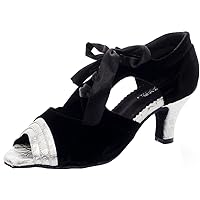 Women's Peep Toe Dance Shoes Black for Ballroom Practice Latin Tango Salsa Cha-cha Custom Heel Soft Tango Closed Toes Lightweight