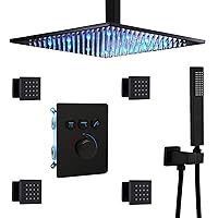 Faucets,Faucet/Tap,Led Shower Systemtatic Shower Faucet Set Wall Mounted Shower Combo Set 12 Inches Rain Mixer Combo Set with Rain Shower Head, Handheld Shower/Black