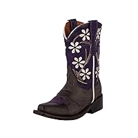 Girl's Kids Purple & Brown Floral Embroidered Cowgirl Boots Snip