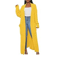 LETSVDO Long Sweaters for Women Cardigan Open Front Cable Knit Long Sleeve Duster Chunky Casual Cardigans Coat With Pockets