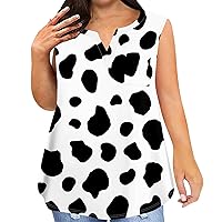 Sleeveless Work Casual Tunics for Women Summer 2024 Plus Size Print Soft Tank Tops Fitted V Neck Pocket Loose Shirt