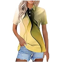 Golf Shirts for Women Short Sleeve Button Shirt Trendy Quick Dry Summer Tops V Neck Plus Size Printed Blouse Tunic