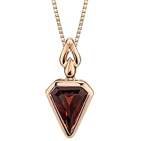 PEORA Garnet Pendant for Women 14K Rose Gold, 3.25 Carats Chevron Cut, Natural Gemstone, with 18 inch Rose-tone Chain