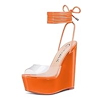 Castamere Womens High Wedge Platform Heel Peep Open Toe Ankle Strap Sandals Lace Wedding Clear Dress Shoes 5.9 Inches Heels