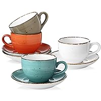 Yedio 8oz Cappuccino Cups Set of 4, Ceramic Cappuccino Mugs and Saucers, Porcelain Cup and Saucer Set for Cappuccino, Espresso, Coffee, Latte, Tea, Microwave Dishwasher Safe, Multicolor, Hand Painted