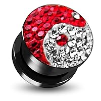 RED and CLEAR Yin-Yang Multi Crystal Stone with Black UV Fit Ear Flesh Tunnel - Sold by Piece