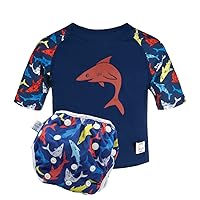 Beau and Belle Littles 3T Sharks Nageuret Swim Diaper and Rash Guard Set